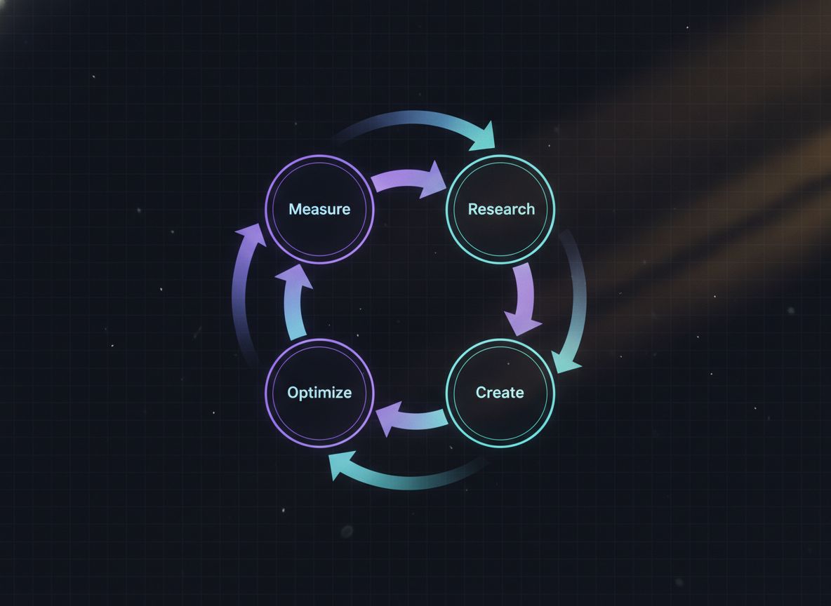 Content strategy flywheel: Research, Create, Optimize, Measure
